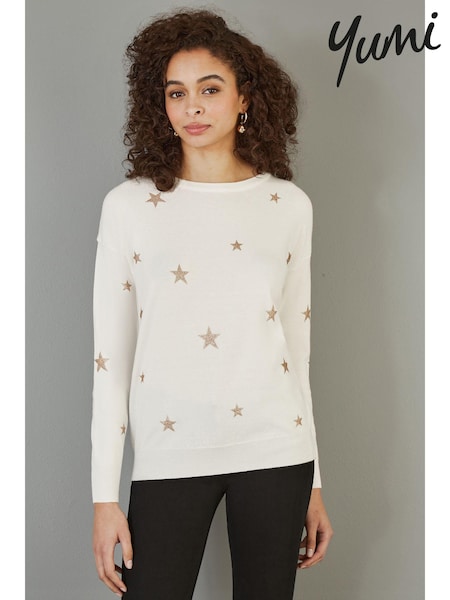Yumi Cream Foil Star Print Relaxed Fit Jumper (AA8583) | £40