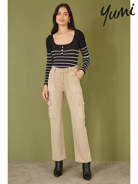 Yumi Brown Stretch Cargo Canvas Stretch Pants (AA8590) | £56