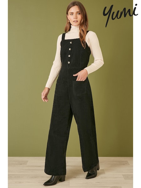 Yumi Black Corduroy Stretch Dungaree Style Jumpsuit (AA8604) | £48