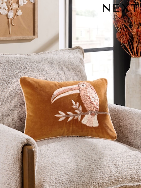 Rust Brown Embroidered Toucan Cushion (AA8770) | £24