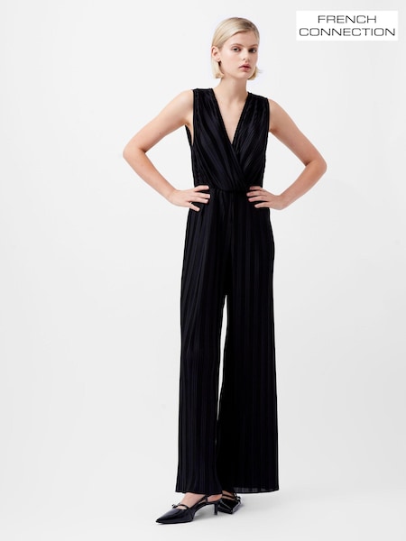 French Connection Black Pleated V-Neck Ronnie Jumpsuit (AA8817) | £89