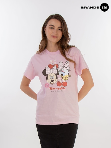 Brands In Pink Women Boyfriend Fit Disney Minnie Mouse Daisy Duck Cherry Pie 100% Cotton T-Shirt (AA8826) | £25