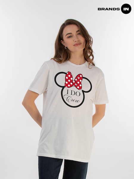 Brands In White Women Boyfriend Fit Disney Minnie Mouse I Do Crew 100% Cotton T-Shirt (AA8830) | £25