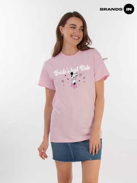 Brands In Pink Women Boyfriend Fit Disney Minnie Mouse Brides Last Ride 100% Cotton T-Shirt (AA8841) | £25