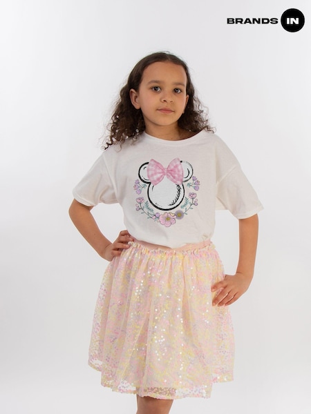 Brands In White Girls Disney Minnie Mouse Flowers 100% Cotton T-Shirt (AA8842) | £20