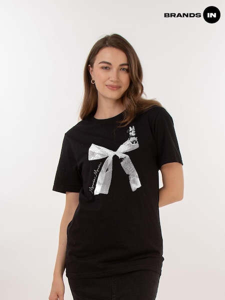 Brands In Black Boyfriend Fit Women Disney Minnie Mouse Bow 100% Cotton T-Shirt (AA8843) | £25