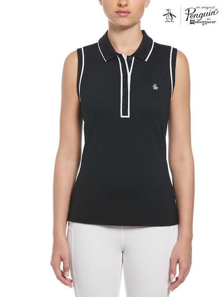 Original Penguin Golf Sleeveless Black Polo Shirt with Piping (AA8857) | £50