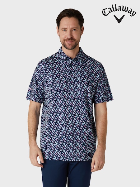 Callaway Apparel Blue Novelty Parrot Print Polo Shirt (AA8876) | £50