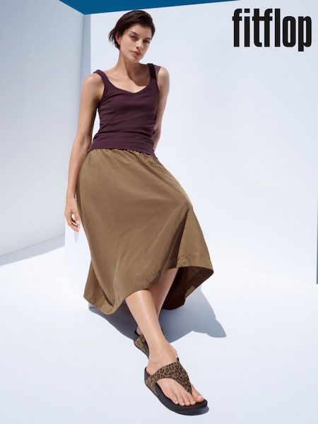 Brown - Fitflop Lulu Suede Leopard Toe-post Sandals