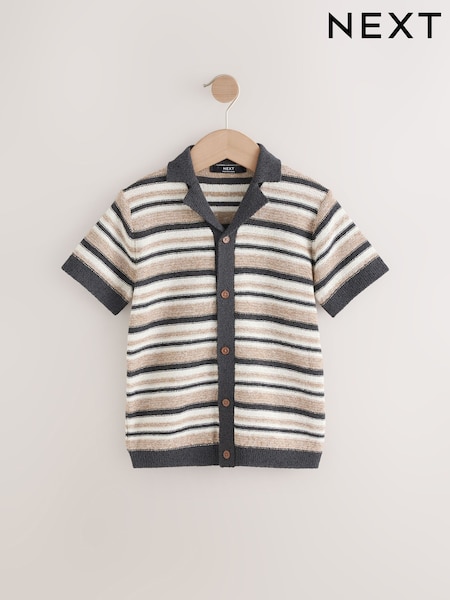 Neutral Black/White Textured Revere Collar Short Sleeve Knitted Polo Shirt (3-16yrs) (AA8960) | £16 - £21