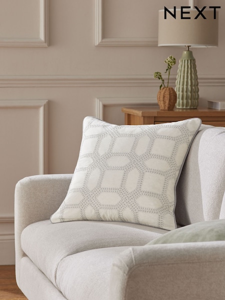 Grey Embroidered Geo Cushion (AA9067) | £20