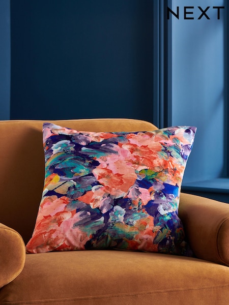 Multi Bright Floral Blurred Print Velvet Cushion (AA9081) | £16