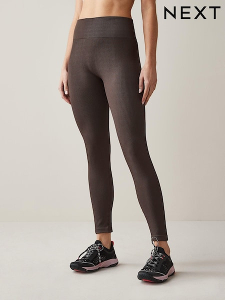 Chocolate Brown Ribbed Seamless High Waist Leggings (AA9412) | £20