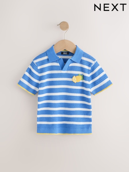 Blue/White Stripe Short Sleeve Trophy Neck 100% Cotton Polo Shirt (3mths-7yrs) (AA9506) | £13 - £15