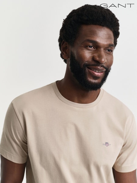 GANT Beige Regular-Fit Shield 100% Cotton T-Shirt (AA9539) | £40