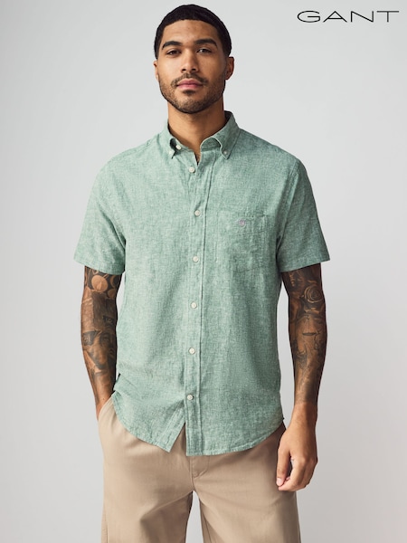 GANT Green Short Sleeve Linen Blend Shirt (AA9549) | £95