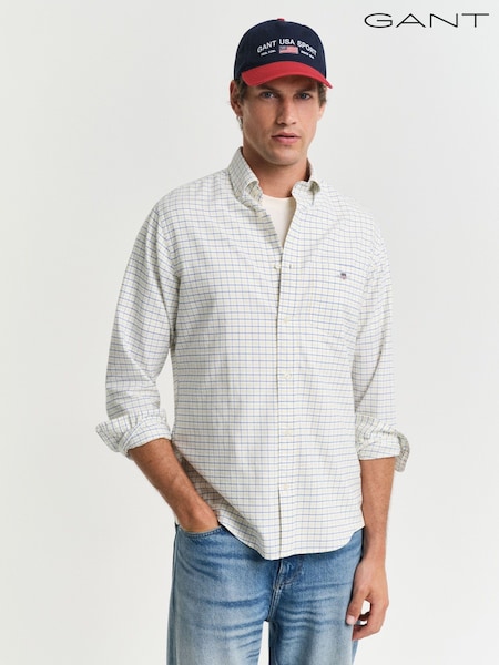 GANT Blue Regular Fit Classic Oxford Checked 100% Cotton Shirt (AA9554) | £100