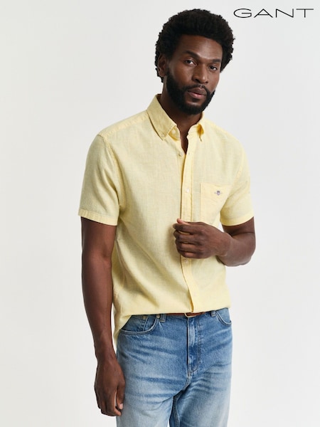 GANT Yellow Regular Fit Short Sleeve 100% Cotton Linen Shirt (AA9560) | £95