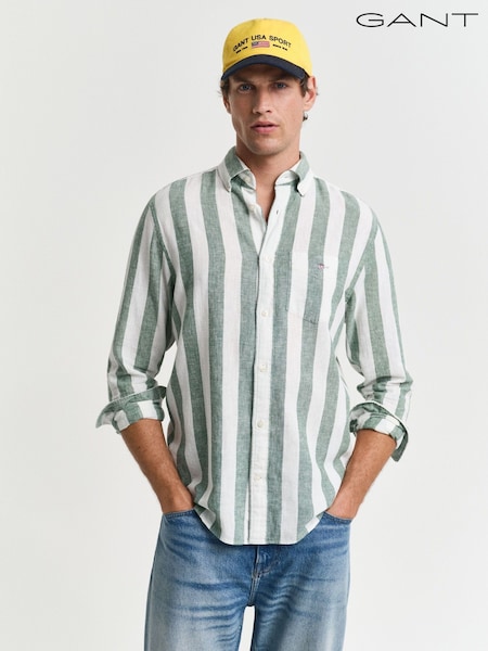 GANT Green Regular Fit Bold Stripe 100% Cotton Linen Shirt (AA9562) | £100