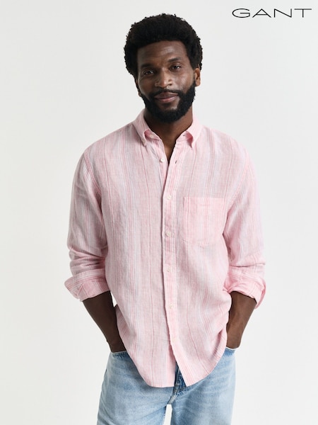 GANT Pink Regular Fit Linen Stripe Shirt (AA9567) | £125