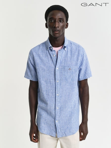 GANT Blue Linen Blend Short Sleeve Shirt (AA9582) | £95