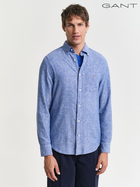GANT Blue Regular Fit 100% Cotton Linen Shirt (AA9590) | £100