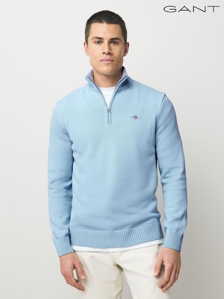 GANT Light Blue Casual Half Zip 100% Cotton Jumper (AA9619) | £125