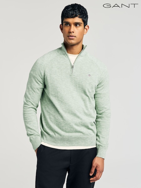 GANT Green 100% Cotton Slubbed Finish Half Zip Jumper (AA9622) | £135