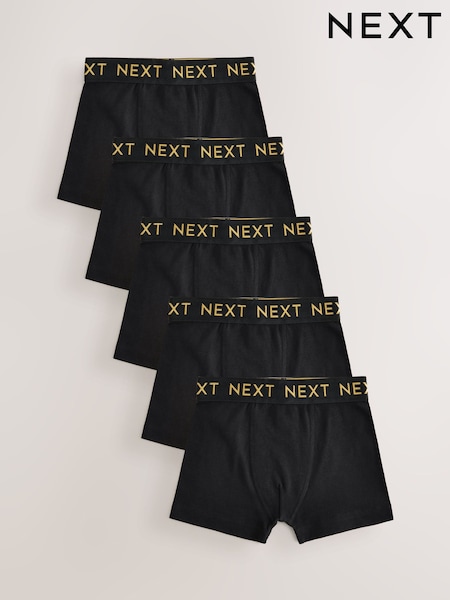 Black with Gold Waistband Trunks 5 Pack (1.5-16yrs) (AA9665) | £14 - £19
