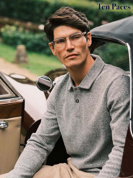 Ten Paces Grey Herringbone Polo Shirt (AA9998) | £45