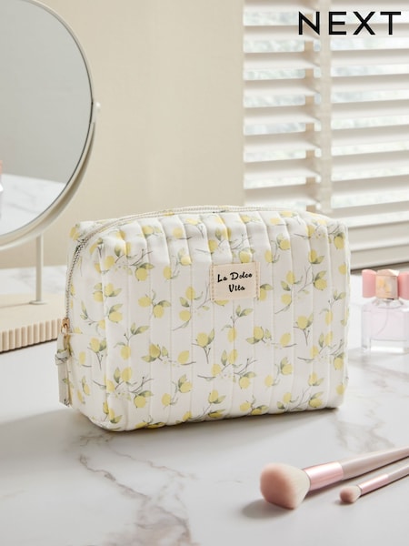 Lemon Print and Gingham Reversible Makeup Bag (AB1174) | £15