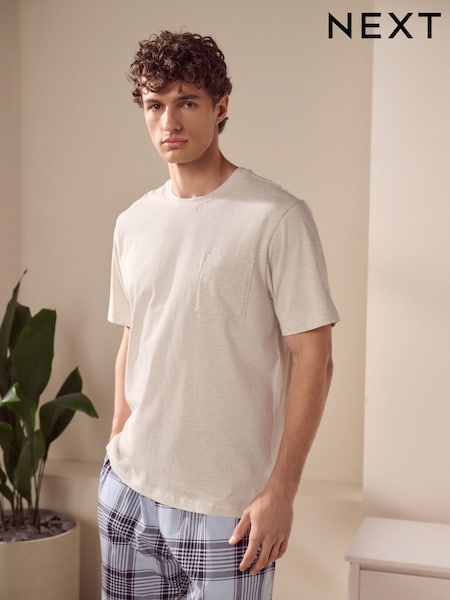 Navy Blue/Grey Marl Check Short Sleeve Pyjamas Set (AB1240) | £22