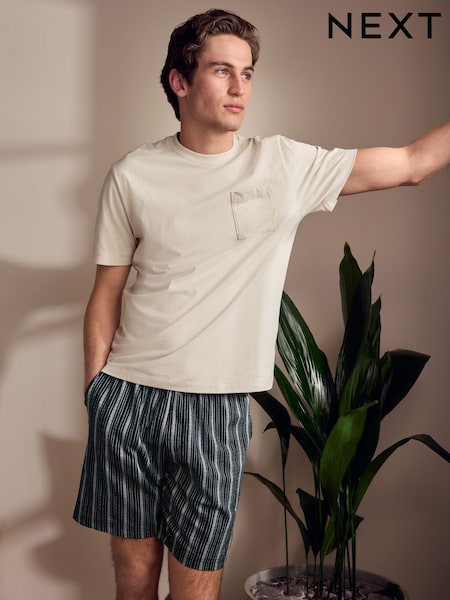 Neutral Brown/Black Woven Pyjamas Short Set (AB1248) | £28
