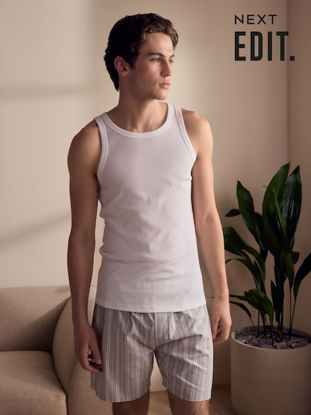 White/Blue Stripe EDIT Vest Shorts Set (AB1257) | £20