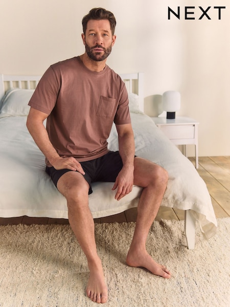 Blush Pink/Black Jersey Pyjamas Shorts Set (AB1275) | £20