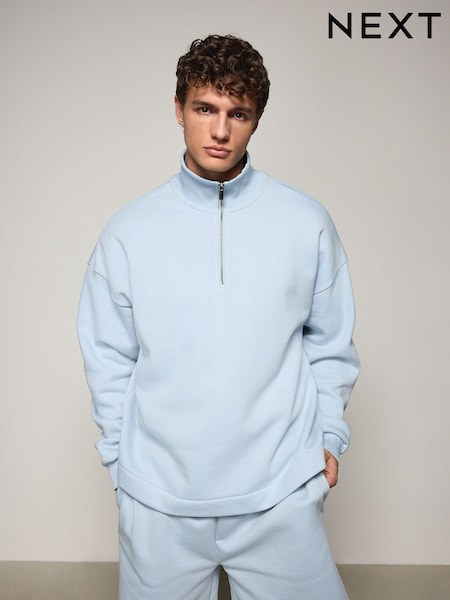 Light Blue EDIT Jersey Quarter Zip Sweatshirt (AB1279) | £32