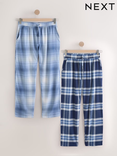 Navy Blue Check Woven Pyjama Bottoms 2 Pack (AB1282) | £38