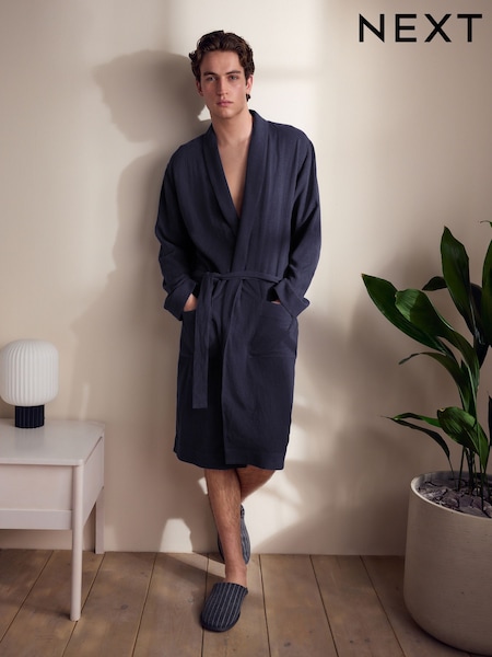 Slate Grey Linen Blend Lightweight Dressing Gown (AB1291) | £54