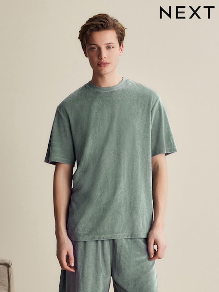 Green Towelling Loungewear Shorts Co-ord Set (AB1295) | £32