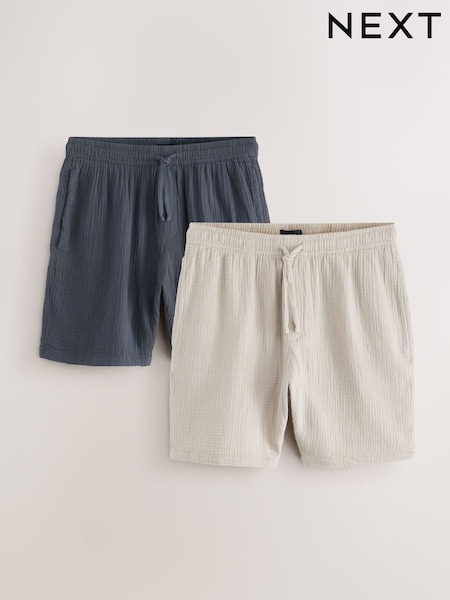 Slate Grey/Neutral Brown Cheesecloth 100% Cotton Shorts 2 Pack (AB1412) | £30