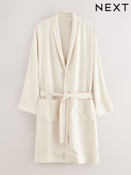 Neutral Stone Linen Blend Lightweight Dressing Gown (AB1418) | £54