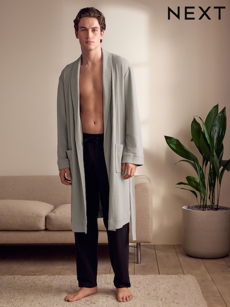 Flat Grey Lightweight Waffle Dressing Gown (AB1422) | £32