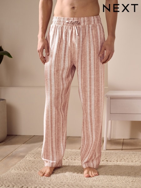 Rust Brown Striped Linen Blend Woven Pyjamas Bottoms (AB1430) | £26