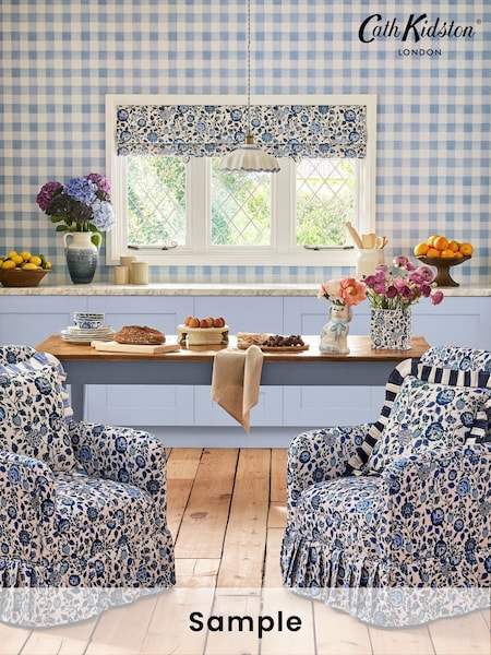 Cath Kidston Blue Painted Gingham A4 Wallpaper Sample (AB1438) | £1
