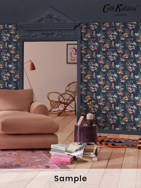 Cath Kidston Navy Painted Kingdom A4 Wallpaper Sample (AB1450) | £1