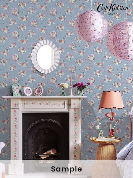 Cath Kidston Blue Clifton Floral A4 Wallpaper Sample (AB1460) | £1
