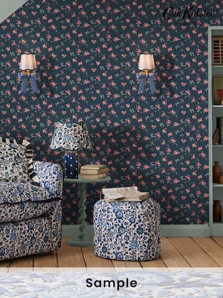 Cath Kidston Navy Rose & Bows A4 Wallpaper Sample (AB1465) | £1