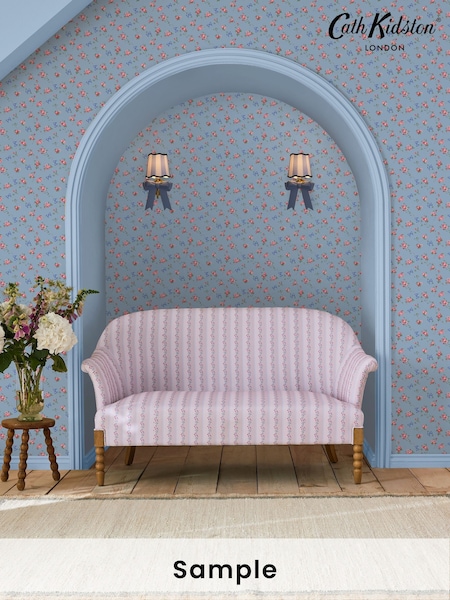 Cath Kidston Blue Rose & Bows A4 Wallpaper Sample (AB1480) | £1