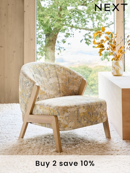 Boucle Chenille Meadow Print Turner Wooden Accent Chair (AB1494) | £350