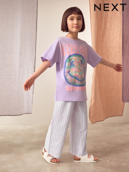 Pink/Green Stripe Wide Leg Trousers (3-16yrs) (AB1530) | £16 - £21